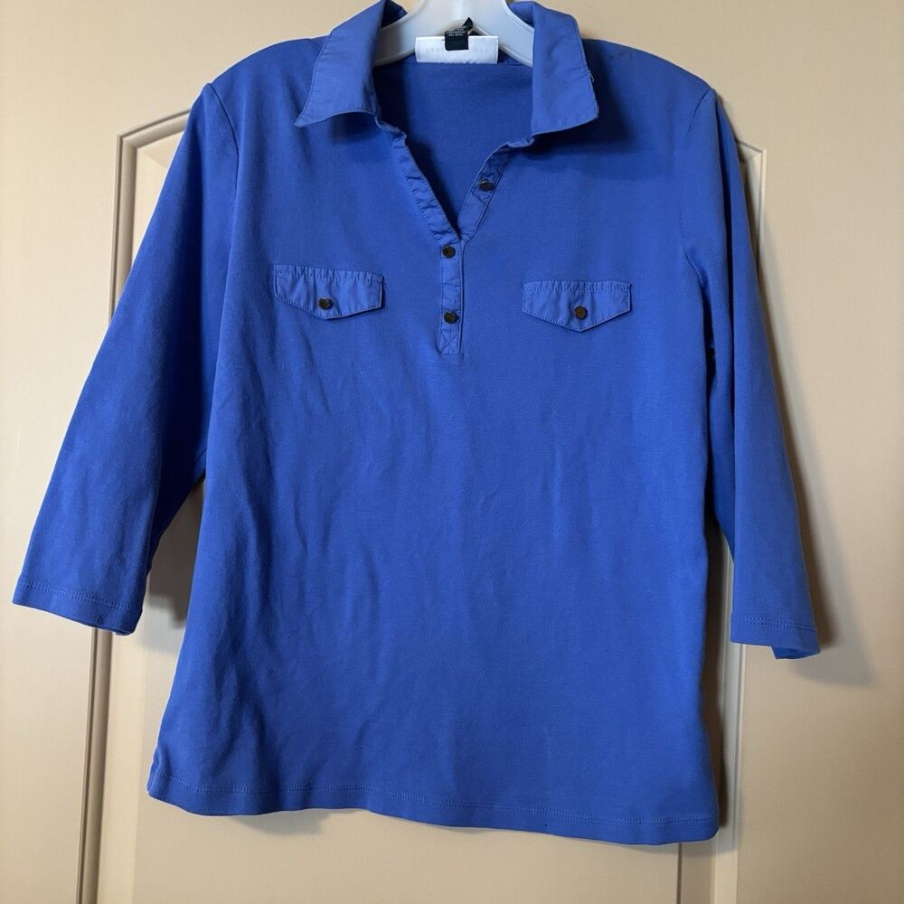 Karen Scott Purple Collared V Neck Pullover 3/4 Sleeve Shirt Size Large Preowned